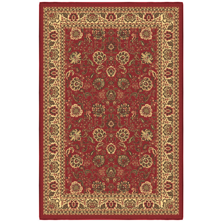 Dark Red Traditional Floral Non-Slip Synthetic Area Rug