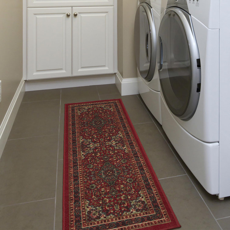 Red Oriental Design Washable Non-Slip Runner Rug