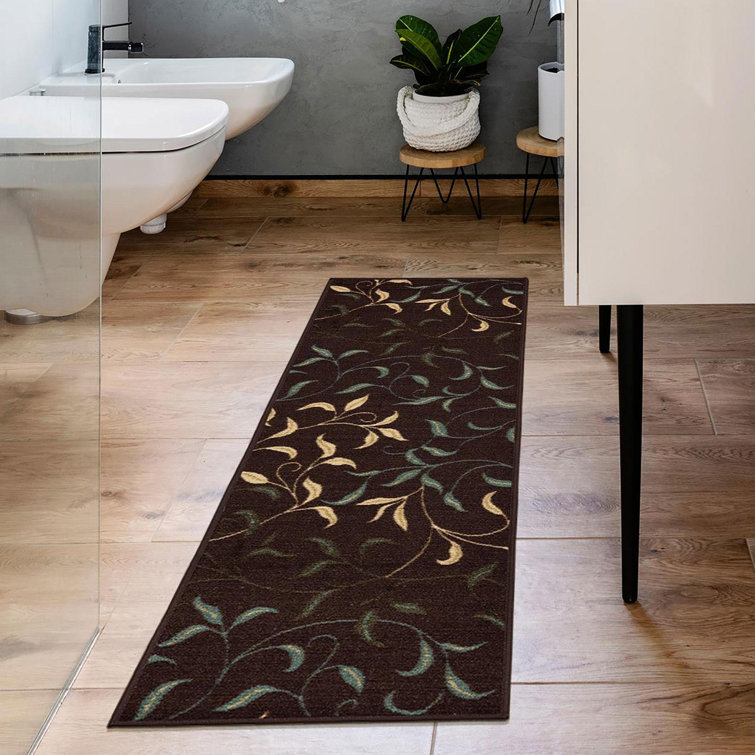 Brown Leaves Design Non-Slip Runner Rug, 2'7" x 9'10"