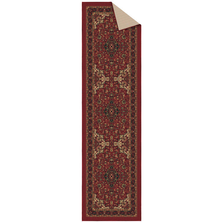 Red Oriental Design Washable Non-Slip Runner Rug