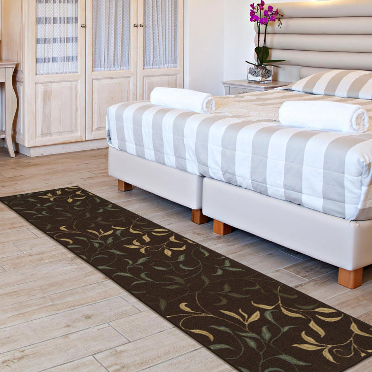 Brown Leaves Design Non-Slip Runner Rug, 2'7" x 9'10"
