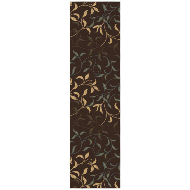 Brown Leaves Design Non-Slip Runner Rug, 2'7" x 9'10"