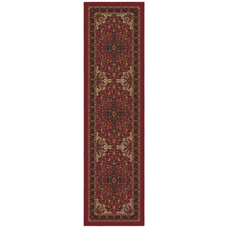 Red Oriental Design Washable Non-Slip Runner Rug