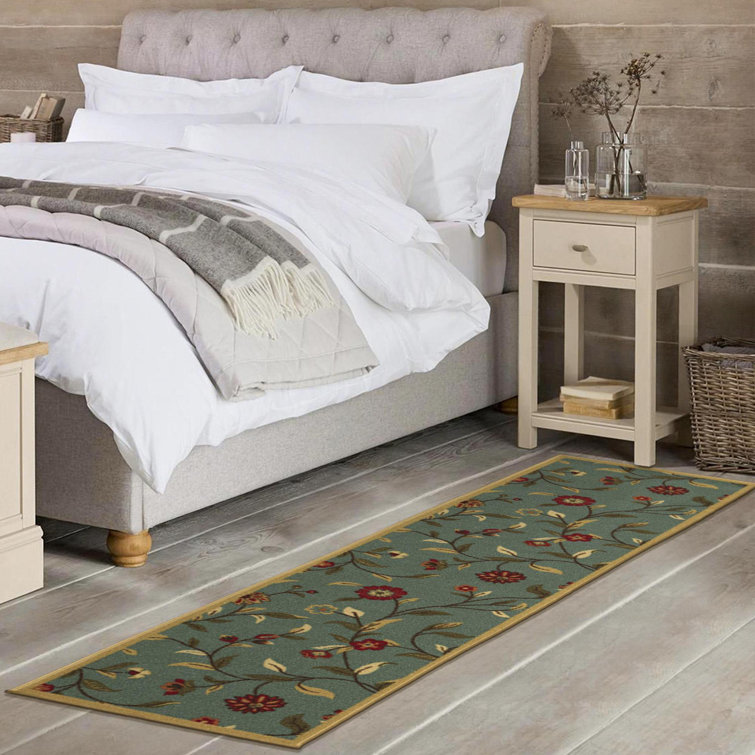 Seafoam Green Floral Non-Slip Hallway Runner Rug