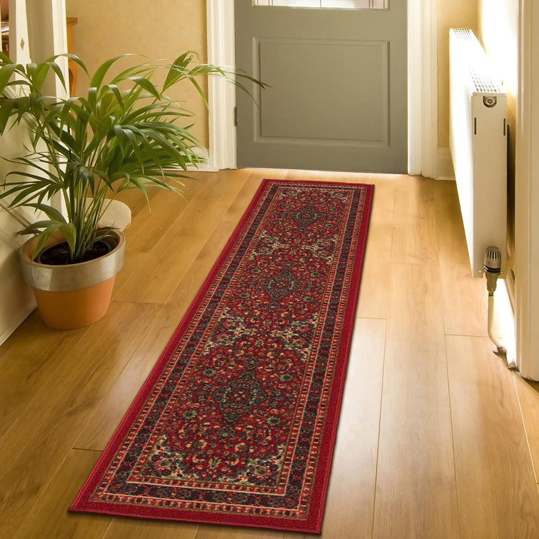 Red Oriental Design Washable Non-Slip Runner Rug