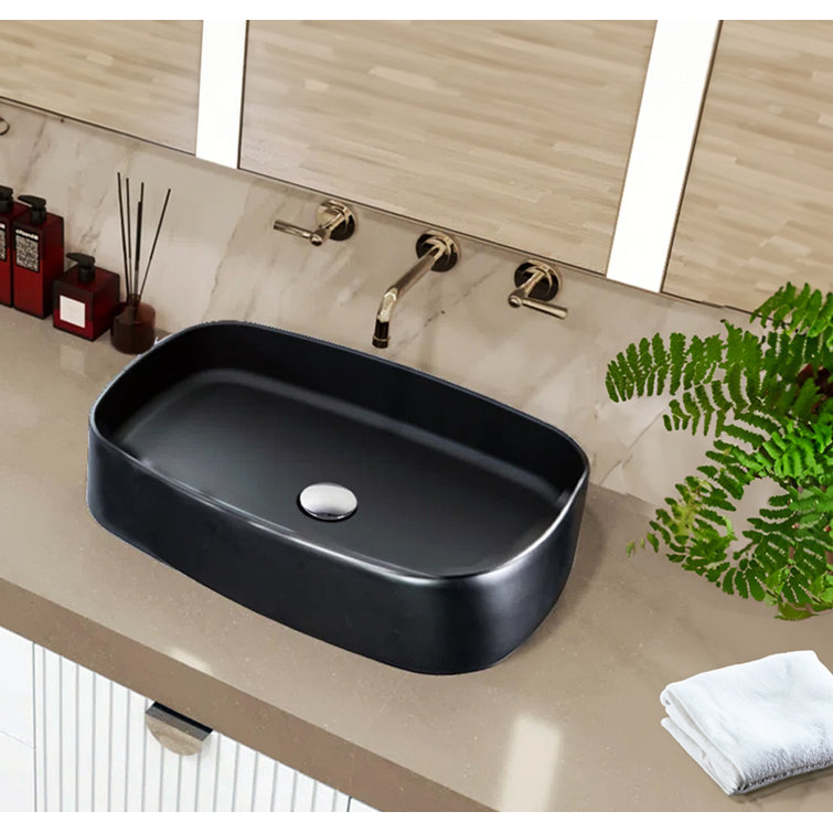 Matte Black Ceramic Rectangular Vessel Bathroom Sink