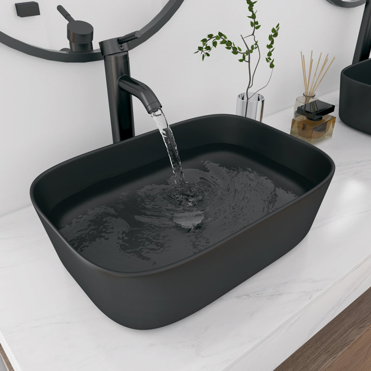 Salerno Matte Black Ceramic Rectangular Vessel Sink