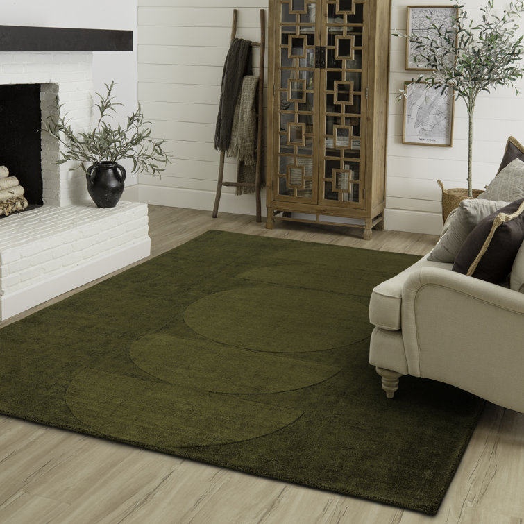Luna Moss Green Geometric Wool and Viscose Area Rug