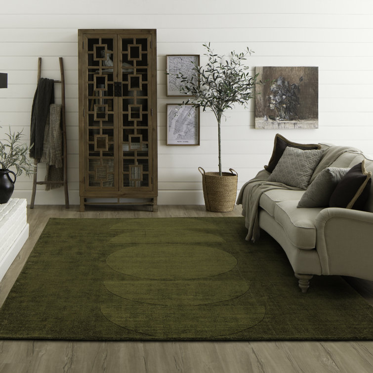 Luna Moss Green Geometric Wool and Viscose Area Rug