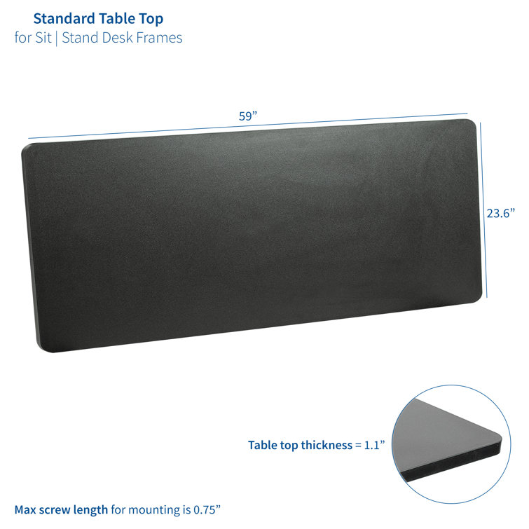 59-Inch Black Particle Board Sit-Stand Desk Top
