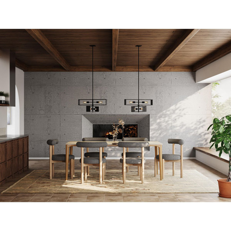 Matte Black and Wood 4-Light Geometric Chandelier