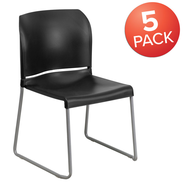 Black Ergonomic Mid-Back Stackable Office Chairs, Set of 5