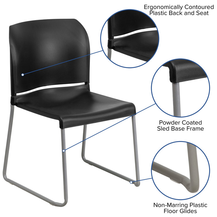 Black Ergonomic Mid-Back Stackable Office Chairs, Set of 5