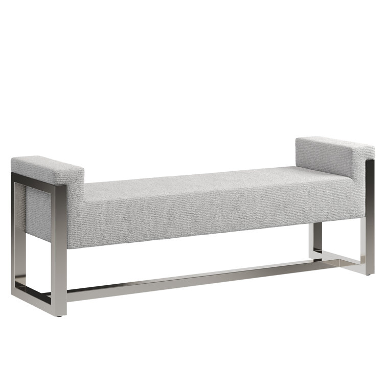 Gray Polyester Upholstered Bench with Nickel-Plated Steel Frame