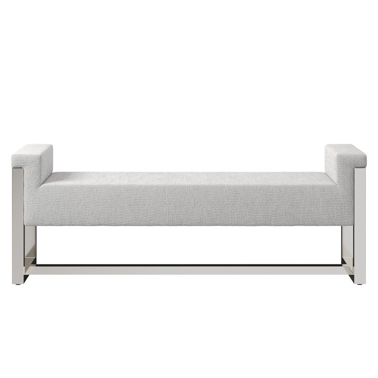 Gray Polyester Upholstered Bench with Nickel-Plated Steel Frame