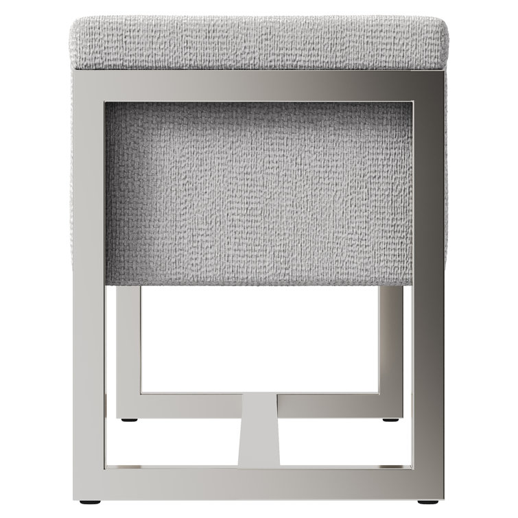 Gray Polyester Upholstered Bench with Nickel-Plated Steel Frame