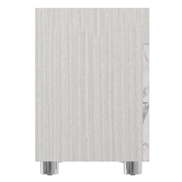 Gray Marble 2-Drawer Nightstand with USB Ports
