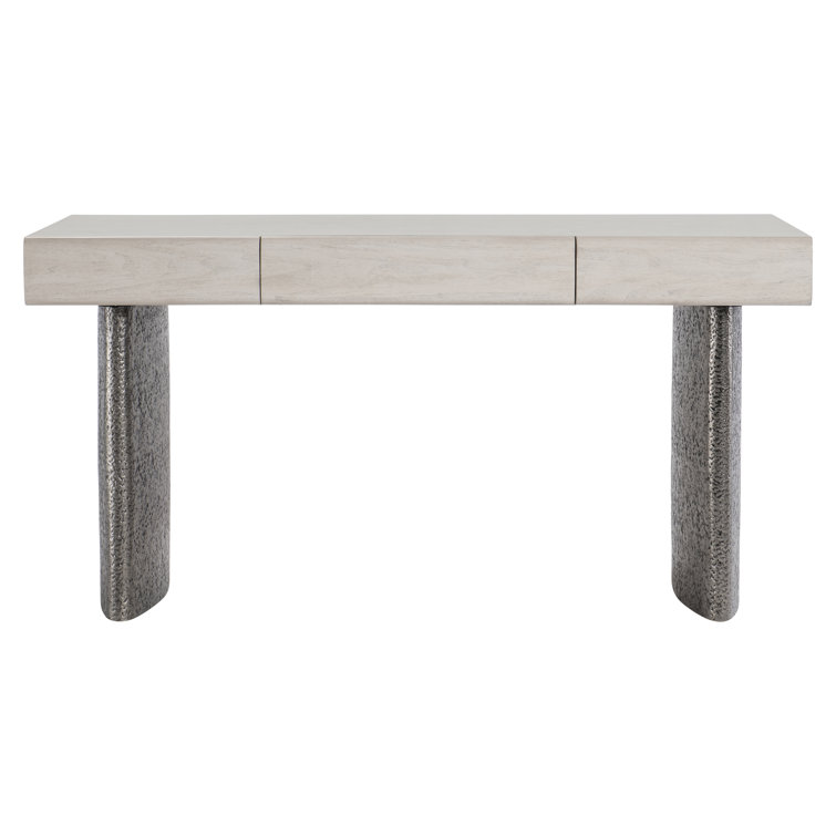 Gray Walnut Writing Desk with Textured Metal Legs