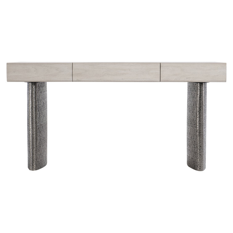Gray Walnut Writing Desk with Textured Metal Legs