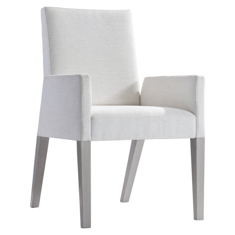 Mist Gray Upholstered Dining Arm Chair with Handcrafted Finish