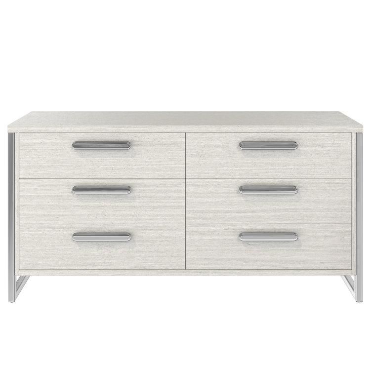 Gray 68'' Modern Soft Close 6-Drawer Dresser with Metal Accents