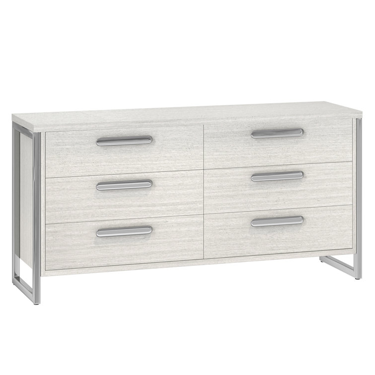 Gray 68'' Modern Soft Close 6-Drawer Dresser with Metal Accents