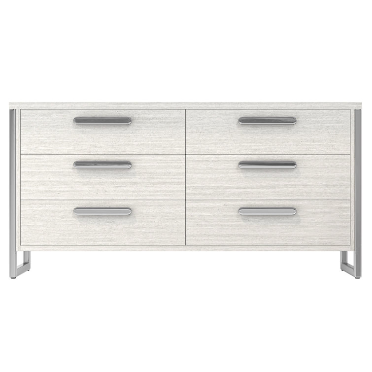 Gray 68'' Modern Soft Close 6-Drawer Dresser with Metal Accents