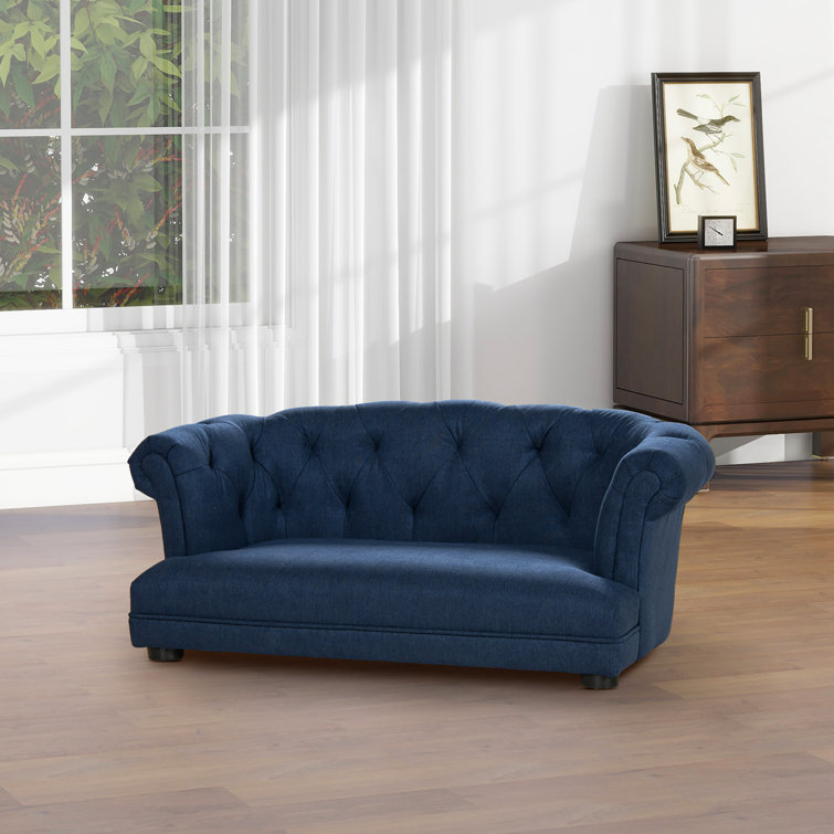 Navy Chesterfield Medium Pet Sofa Bed with Pinewood Frame