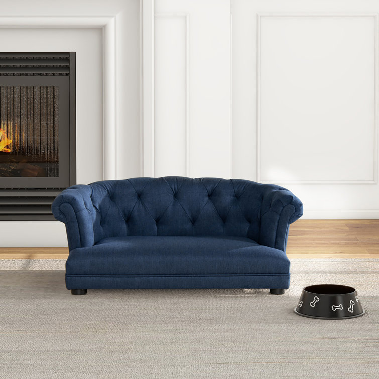 Navy Chesterfield Medium Pet Sofa Bed with Pinewood Frame