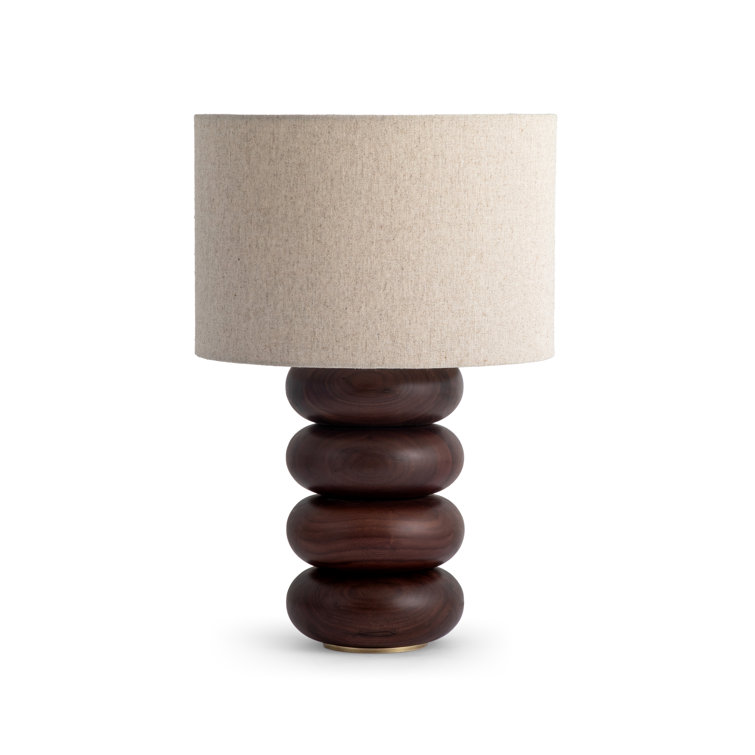 Walnut Solid Wood Table Lamp with Natural Linen Shade
