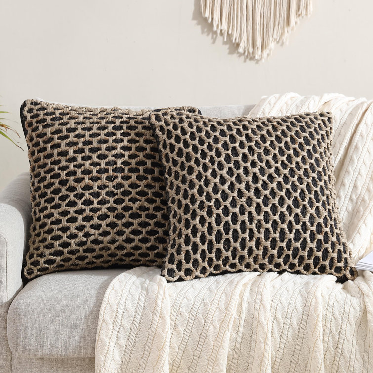 Jada Black and Jute 20" Square Boho Throw Pillow Set