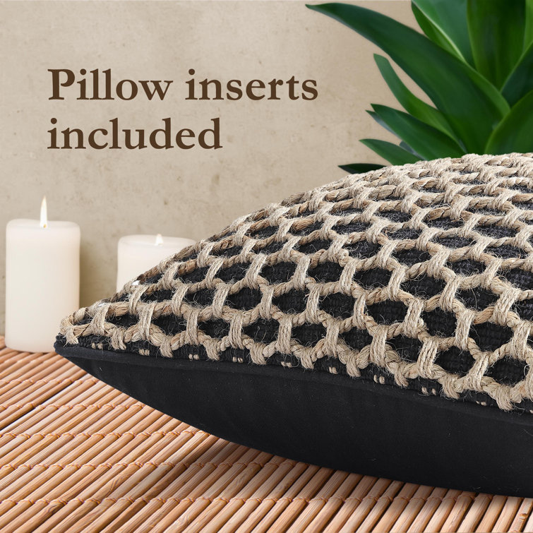 Jada Black and Jute 20" Square Boho Throw Pillow Set