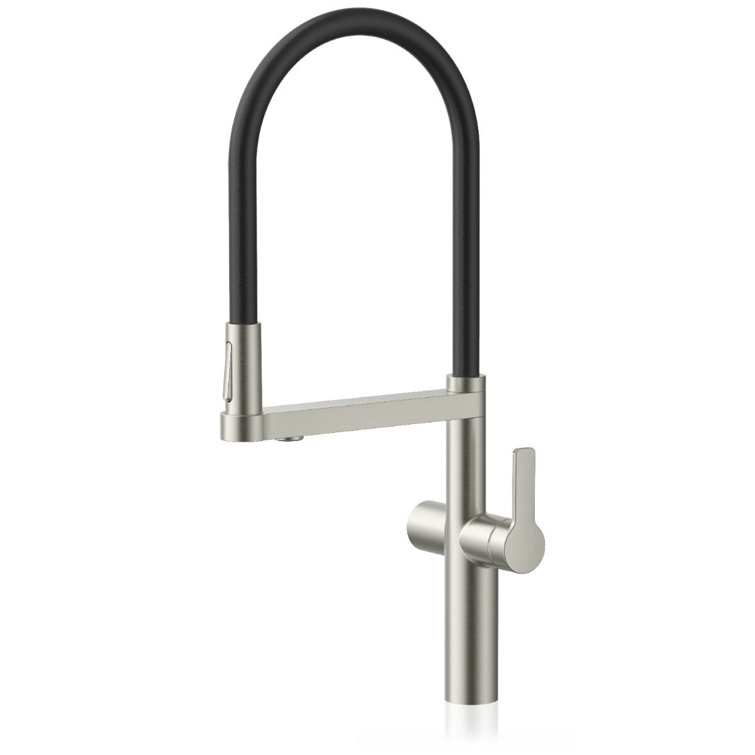 Brushed Nickel Pull-Down Kitchen Faucet with Black Hose