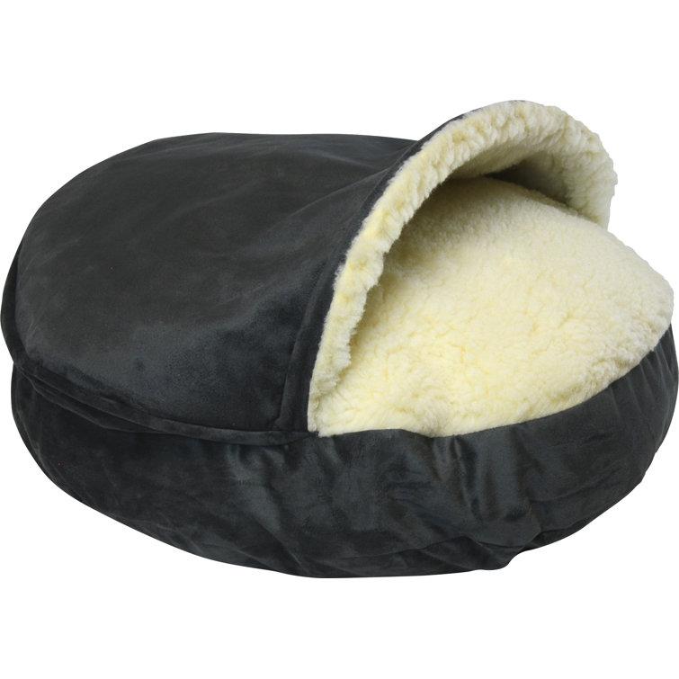 Small Anthracite Microsuede Hooded Cozy Cave Pet Bed