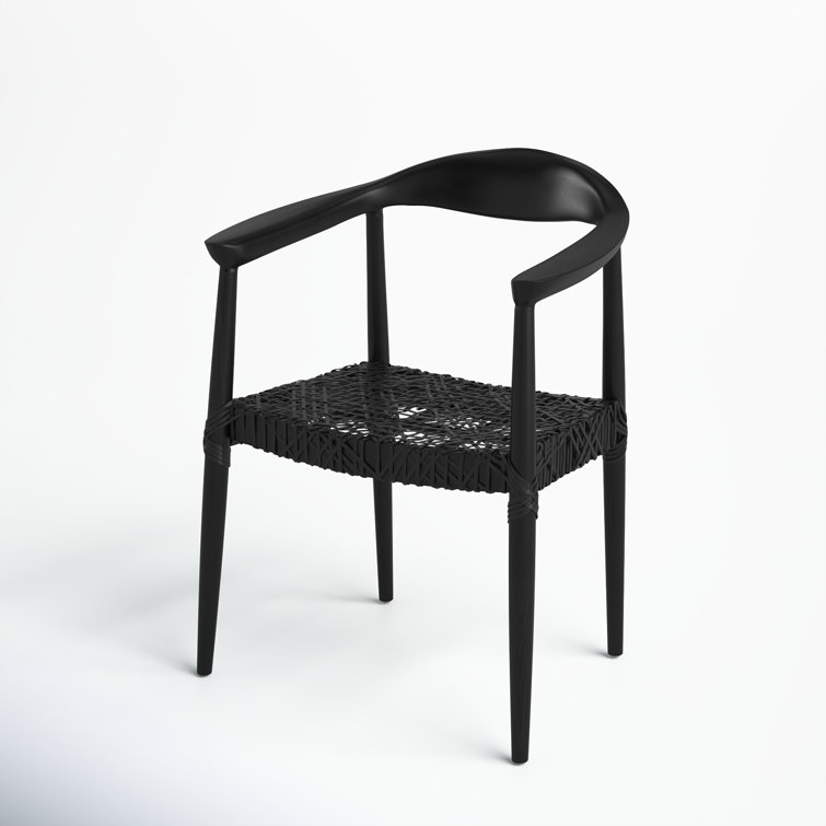 Mid-Century Modern Black Leather Teak Wood Accent Chair