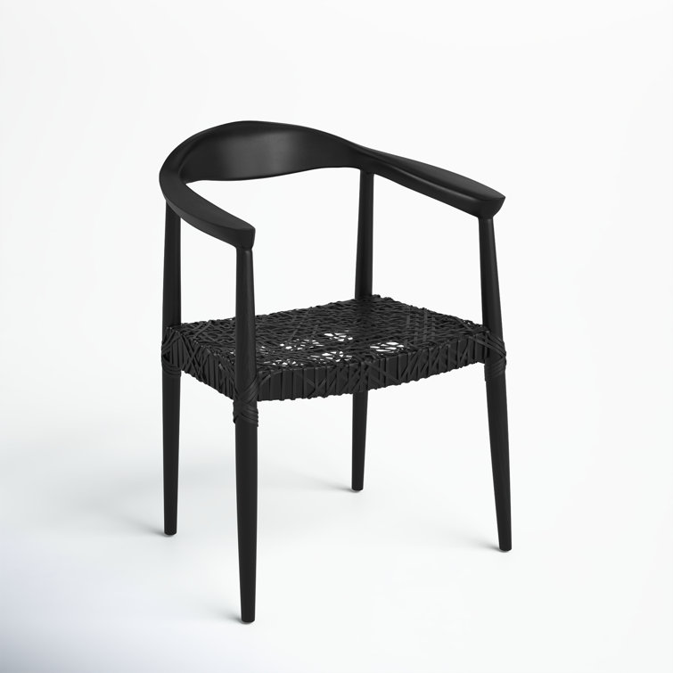 Mid-Century Modern Black Leather Teak Wood Accent Chair