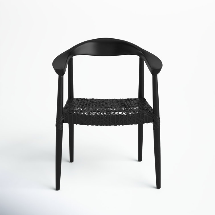 Mid-Century Modern Black Leather Teak Wood Accent Chair