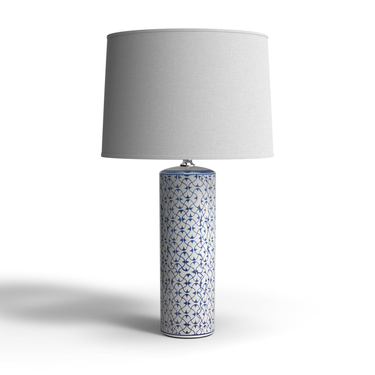 Vivian Hand-Painted Blue and White Ceramic Table Lamp with Linen Shade