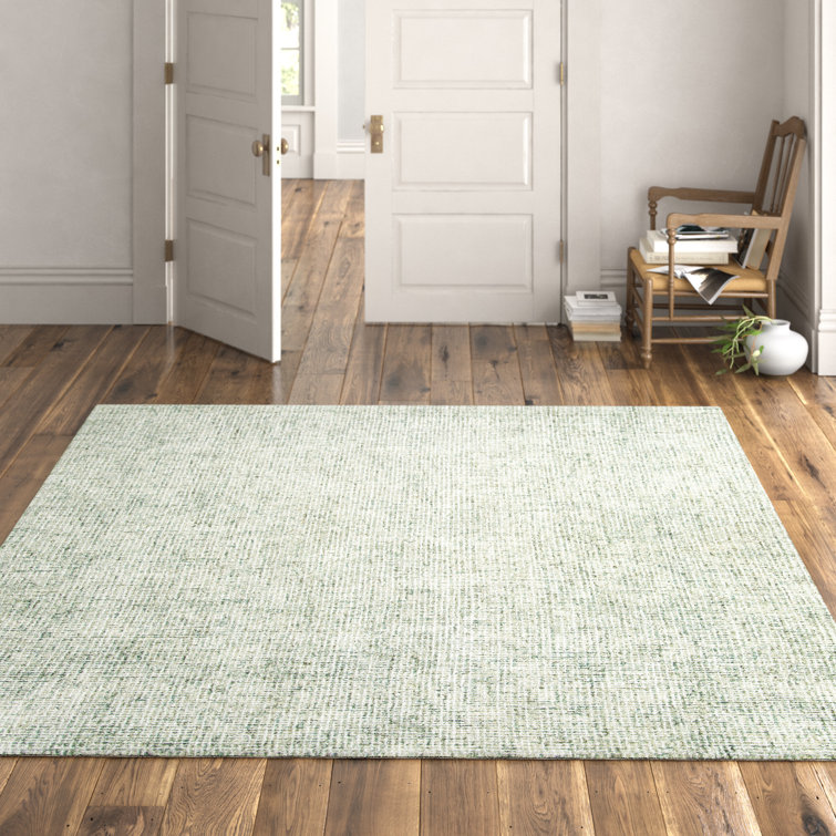 Ivory and Light Green Hand-Tufted Wool 8' x 10' Rug