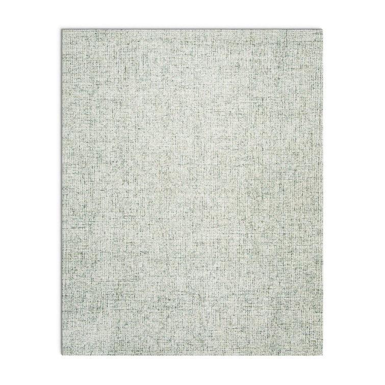 Ivory and Light Green Hand-Tufted Wool 8' x 10' Rug