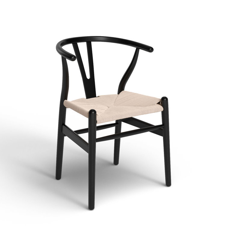 Mid-Century Modern Black Solid Wood Weave Dining Chair