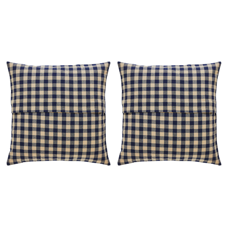 Navy and Khaki Checkered Cotton Euro Shams, Set of 2