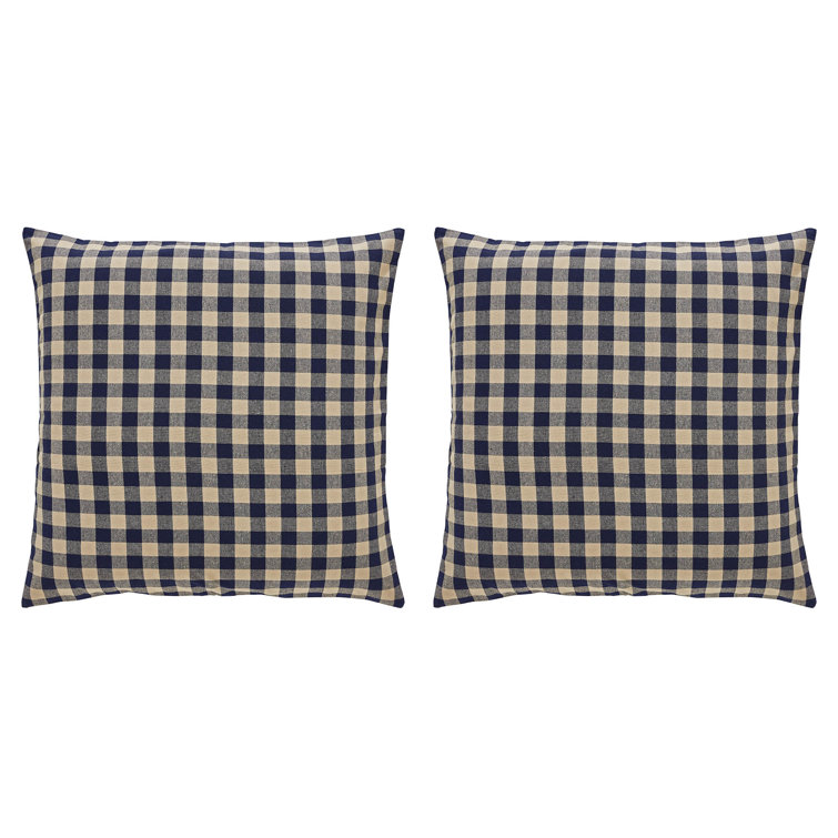 Navy and Khaki Checkered Cotton Euro Shams, Set of 2