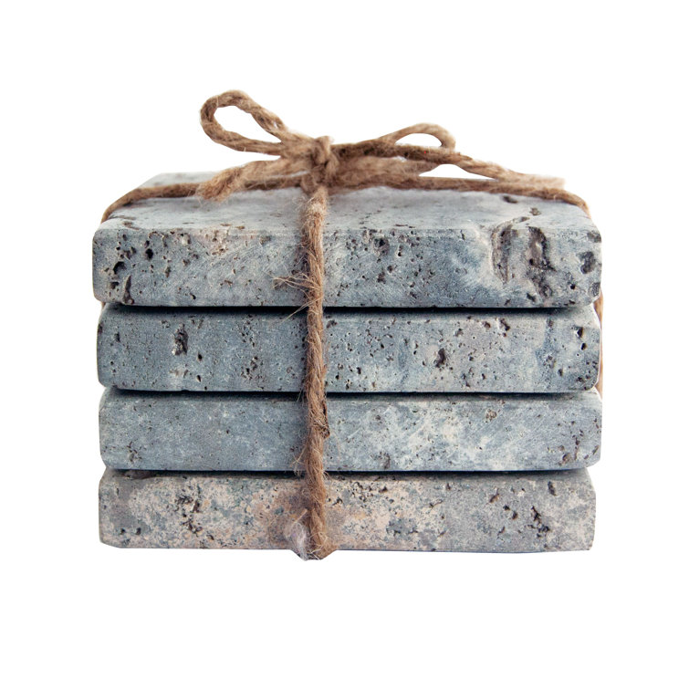 Natural Travertine Stone Square Drink Coasters Set