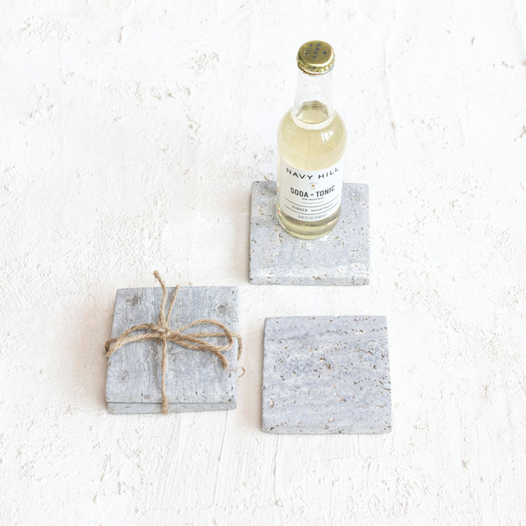 Natural Travertine Stone Square Drink Coasters Set