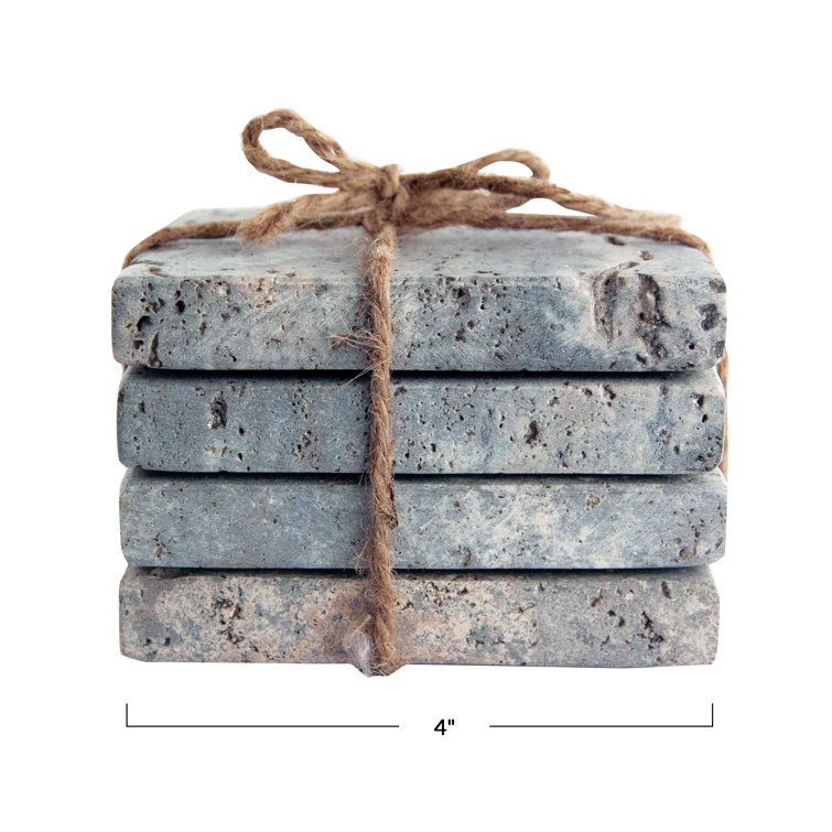 Natural Travertine Stone Square Drink Coasters Set