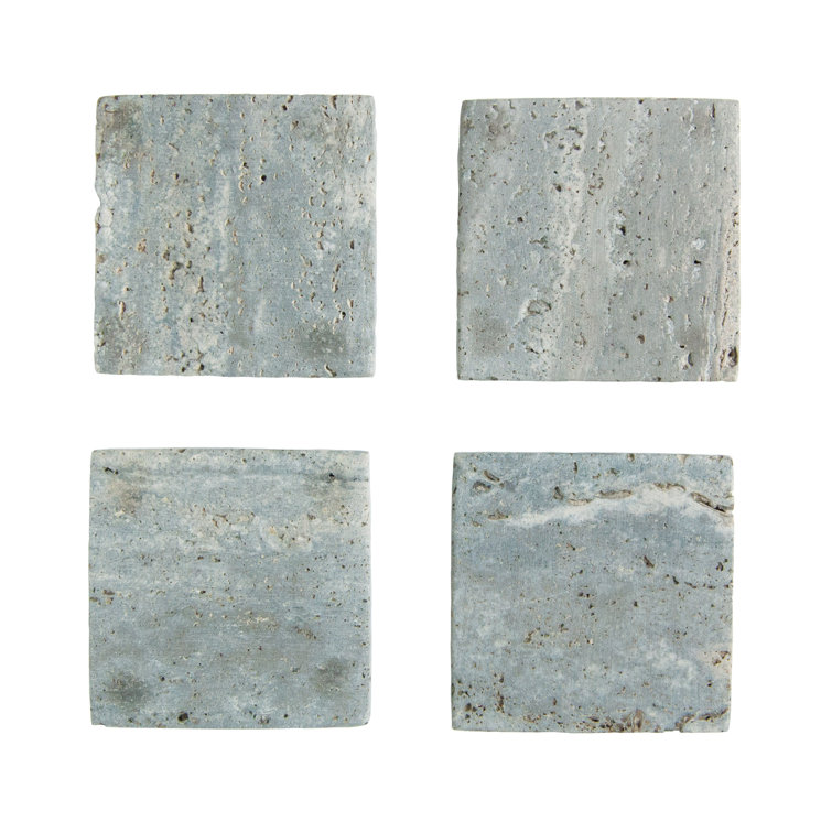 Natural Travertine Stone Square Drink Coasters Set