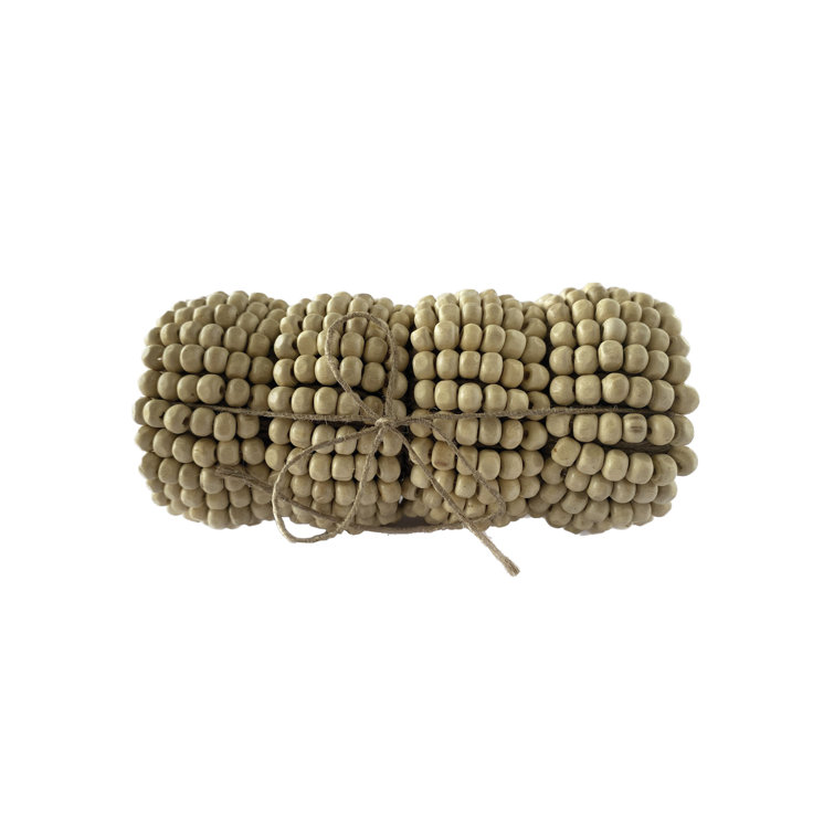 Anabelle Mango Wood Beaded Napkin Rings Set of Four