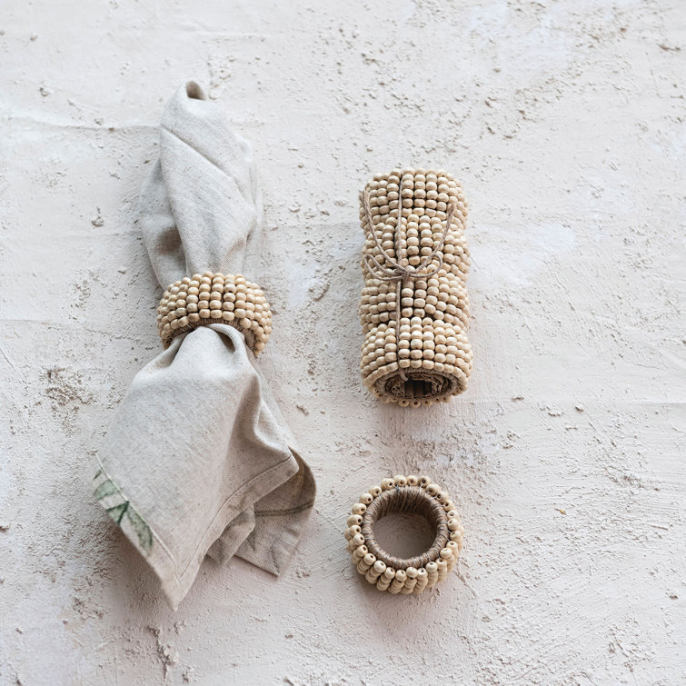 Anabelle Mango Wood Beaded Napkin Rings Set of Four
