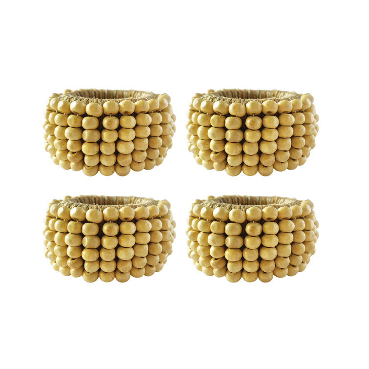 Anabelle Mango Wood Beaded Napkin Rings Set of Four